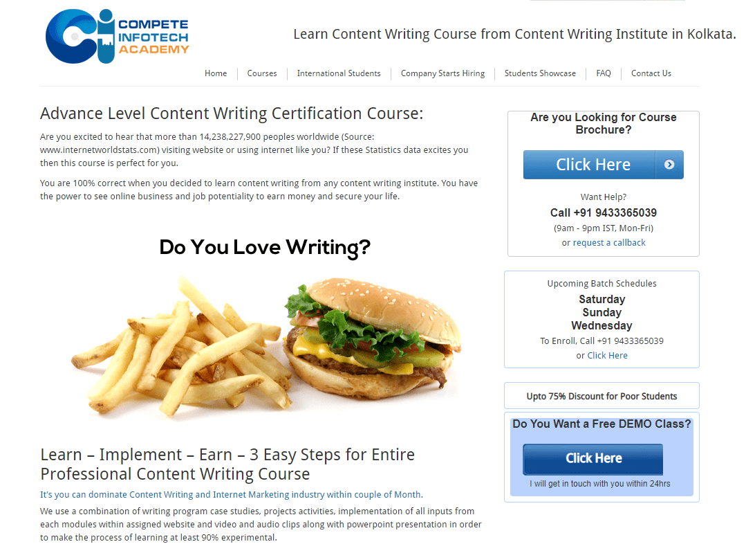 Compete infotech academy content writing course
